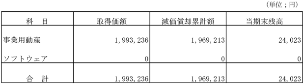 固定資産の取得価額、減価償却累計額及び当期末残高の表